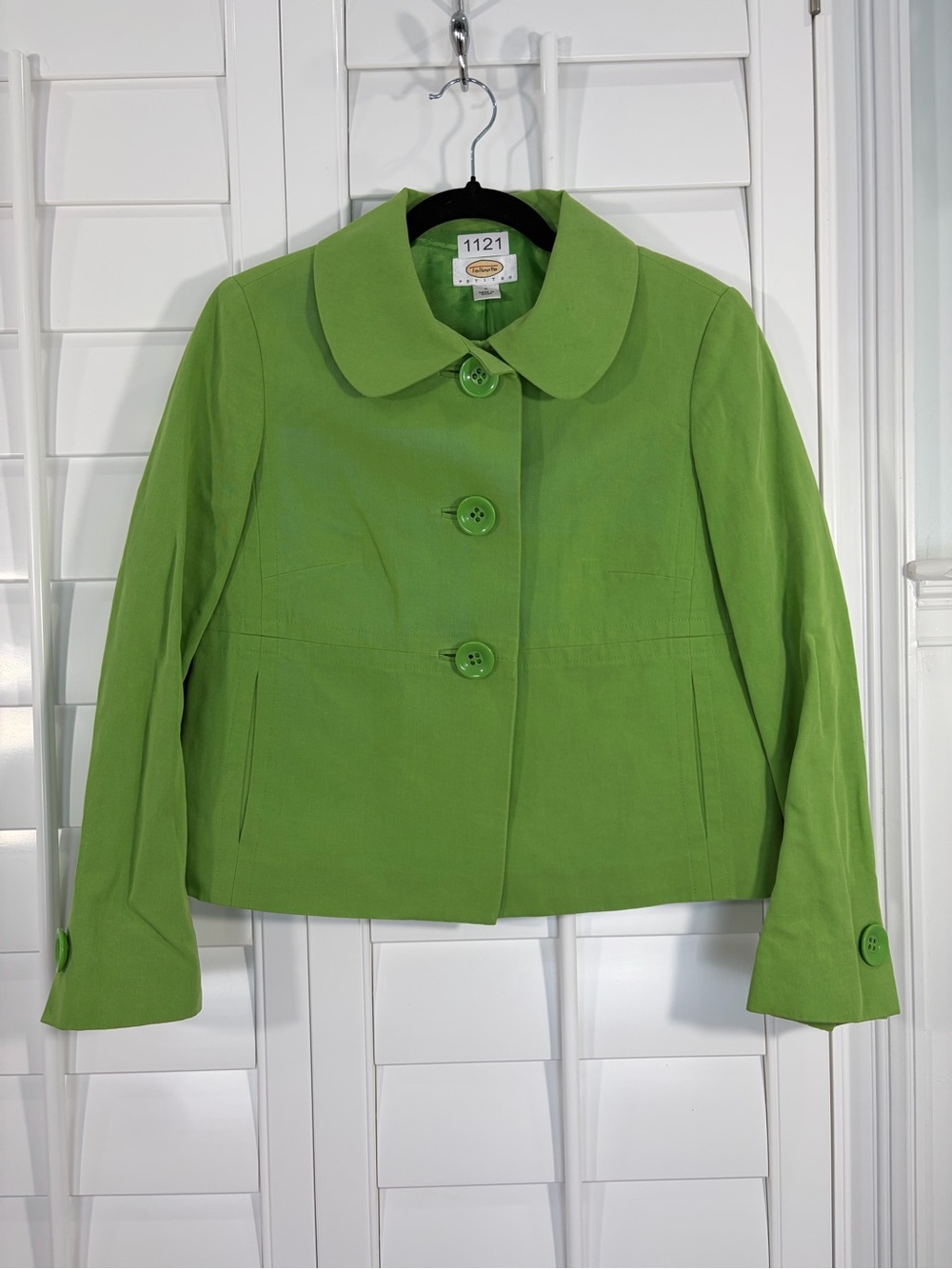 Talbots Linen Blend Bright Lime Green Cropped 3 Button Blazer (4P)